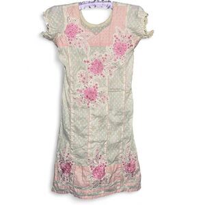 Hand Made Pink Floral Embroidered Dress Tunic Fairy Whimsy